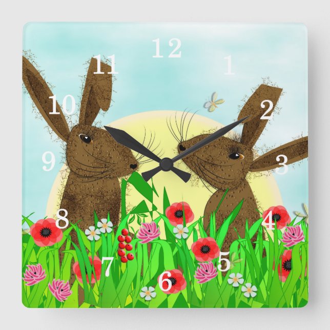 Reloj Cuadrado Hare Whimsical Cute Animals (Anverso)