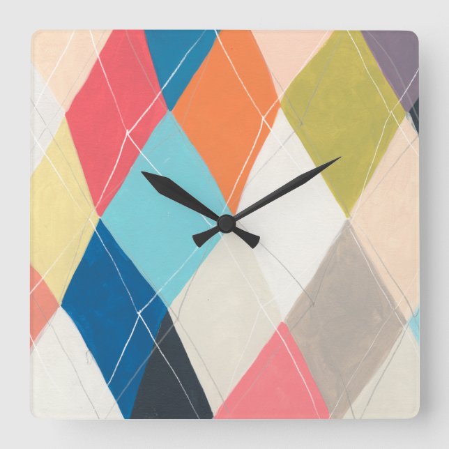 Reloj Cuadrado Harlequin Hopscotch - Patrón argyle (Anverso)