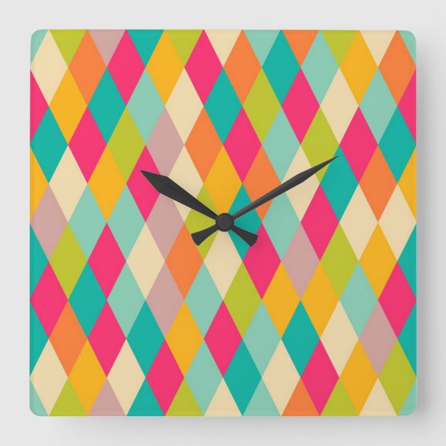 Reloj Cuadrado Harlequin vintage pattern (Anverso)