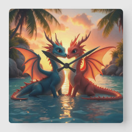 Reloj Cuadrado Harmony of Elements: Loving Dragons and a Sea Suns