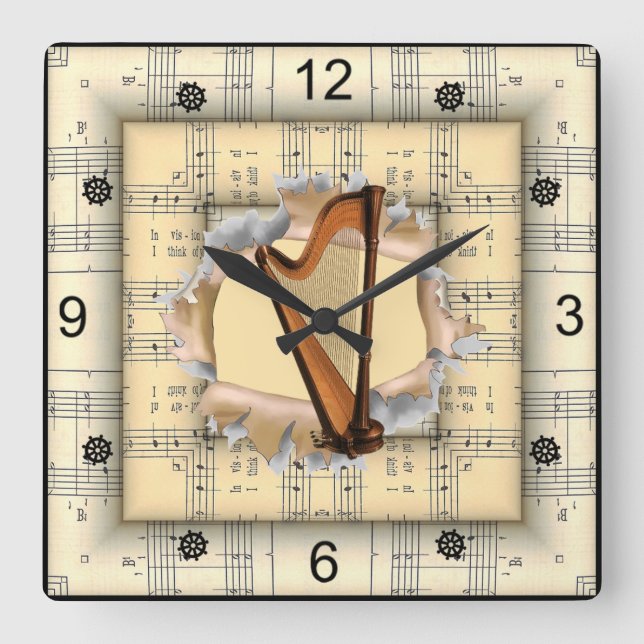 Reloj Cuadrado Harp ~ Breaking Through ~ Strange Sheet Music ~ (Anverso)