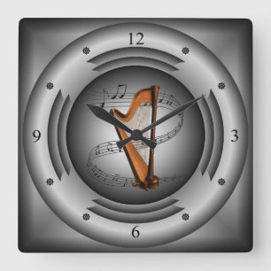 Reloj Cuadrado Harp ~ Musical Scroll ~ Silver Speaker ~