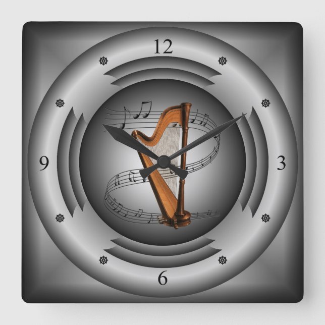 Reloj Cuadrado Harp ~ Musical Scroll ~ Silver Speaker ~ (Anverso)