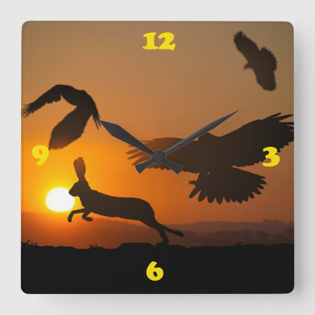 Reloj Cuadrado Harris Hawks Hunting (Anverso)