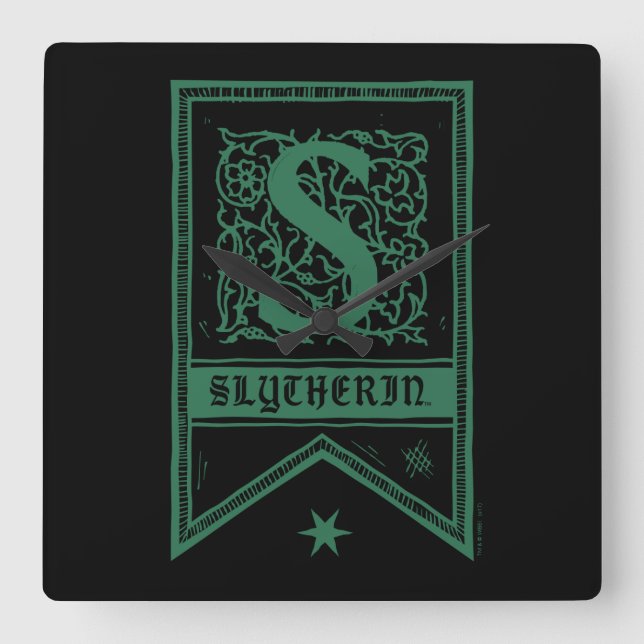 Reloj Cuadrado Harry Potter| Pancarta de Monograma de Slytherin (Anverso)