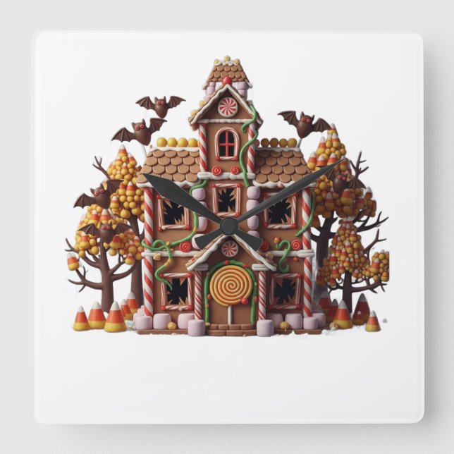 Reloj Cuadrado Haunted Gingerbread House (Anverso)