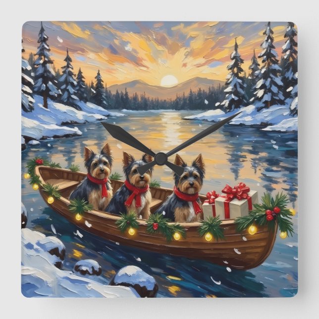Reloj Cuadrado Havanese Christmas Boat Holiday (Anverso)