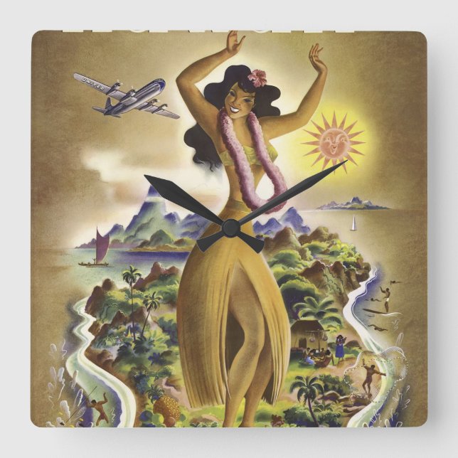 Reloj Cuadrado Hawai vintage 2 (Anverso)