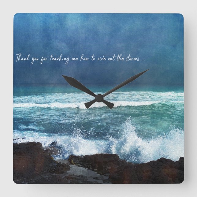 Reloj Cuadrado Hawaiian Ocean Quote Waves Aqua Teal Blue Surf (Anverso)