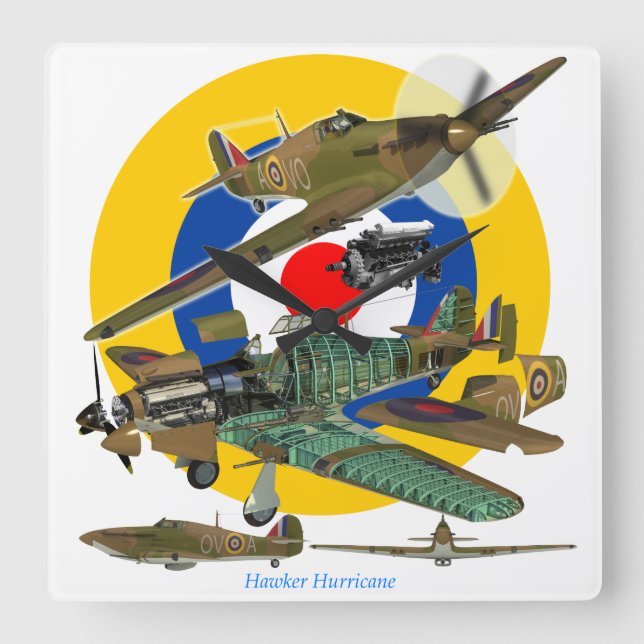 Reloj Cuadrado Hawker Hurricane, Britains Ace fighter plane. (Anverso)