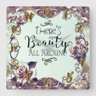 Reloj Cuadrado Hay Belleza por Todas Partes Mariposas y Rosas