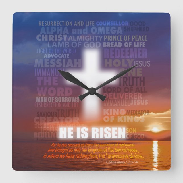 Reloj Cuadrado He is Risen - Easter  (Anverso)