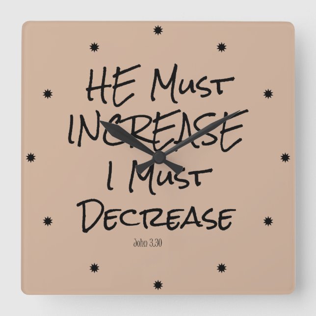 Reloj Cuadrado He Must Increase, I must Decrease Bible Verse (Anverso)