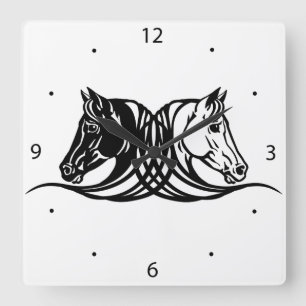 Reloj Cuadrado heads of black and white horses