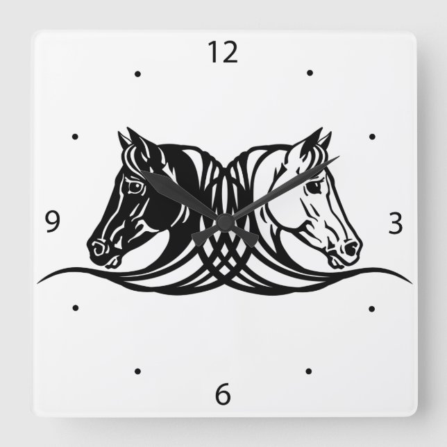 Reloj Cuadrado heads of black and white horses (Anverso)