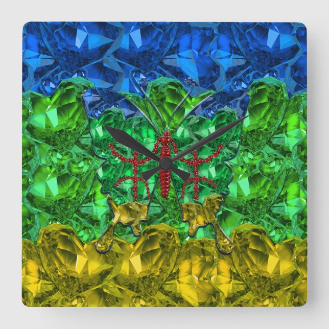 Reloj Cuadrado Hearts and butterfly on background of Amazigh flag (Anverso)