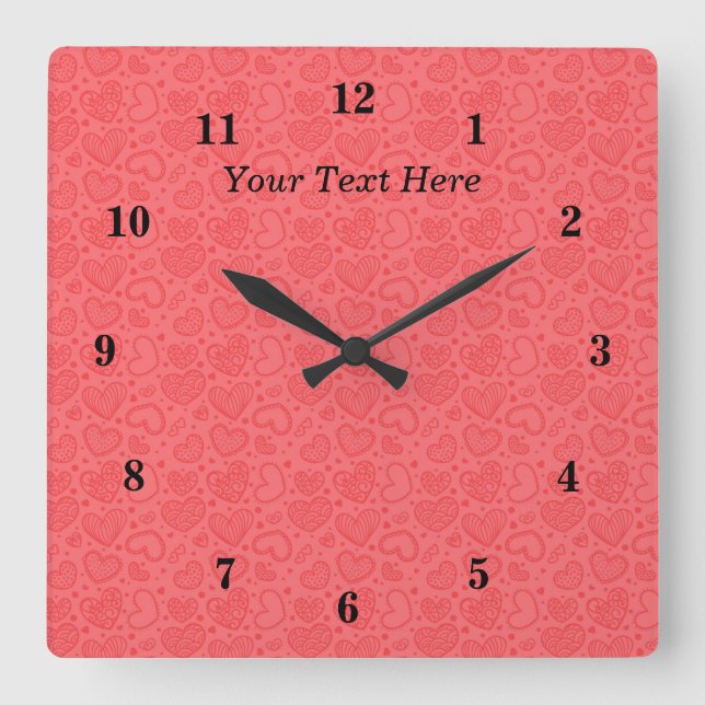Reloj Cuadrado Hearts Wall Clock Love - Your Special Text / Name (Anverso)