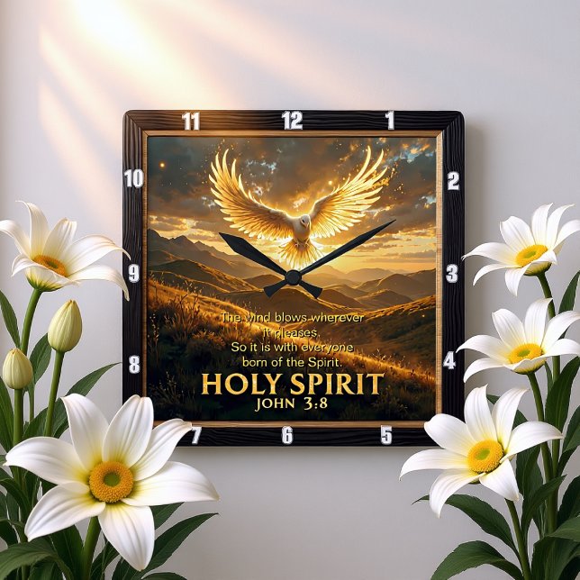 Reloj Cuadrado Heaven Holy Spirit Dove Majestic John 3:8 Verse (Subido por el creador)