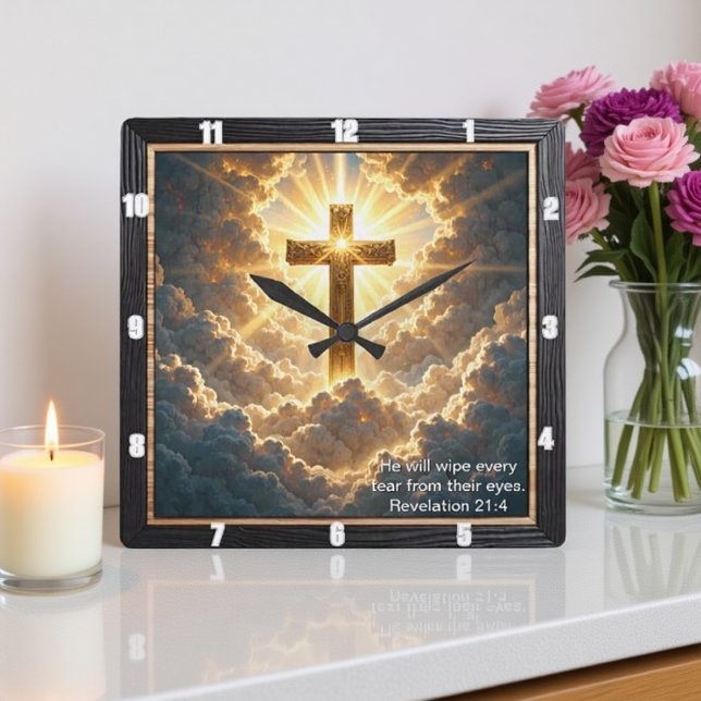 Reloj Cuadrado Heaven's Gate Golden Cross Cloud Revelation 21:4 (Subido por el creador)