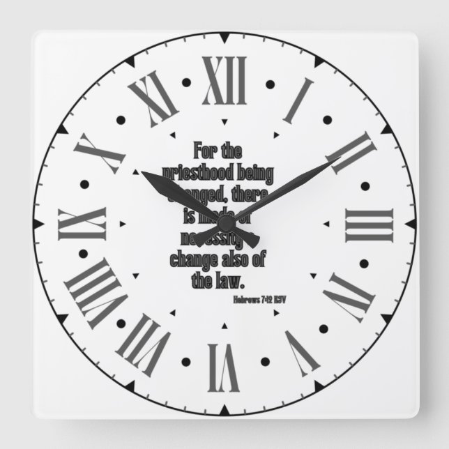 Reloj Cuadrado Hebrews 7:12 KJV Bible Verse Roman Numeral (Anverso)