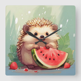 Reloj Cuadrado Hedgehog disfrutando de una sandía