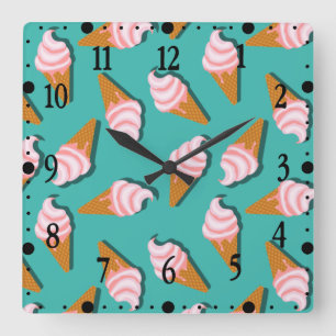 Reloj Cuadrado Helado de conos de gofre y patrón de yogur congela