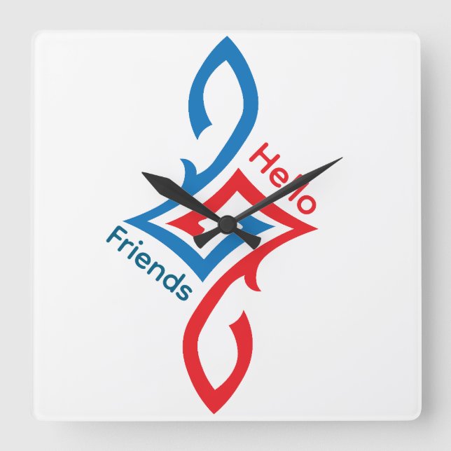 Reloj Cuadrado Hello Friends Simple Happy Greeting Design (Anverso)