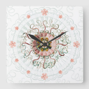 Reloj Cuadrado Helmet jellyfish vintage marine texture Wall Clock