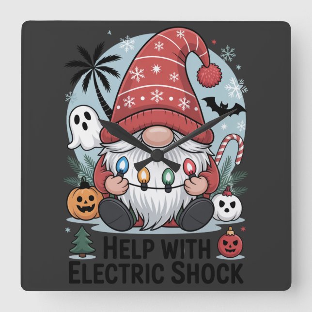 Reloj Cuadrado Help With Electric Shock – Funny Christmas  (Anverso)