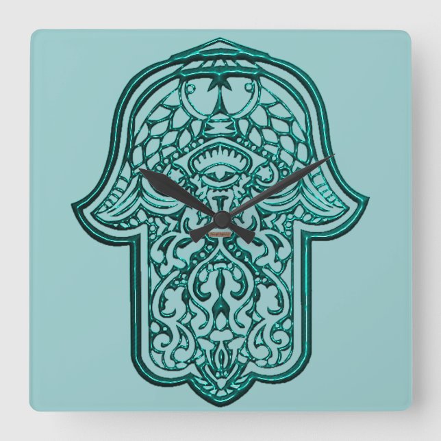 Reloj Cuadrado Henna Hand of Hamsa (Teal) (Anverso)