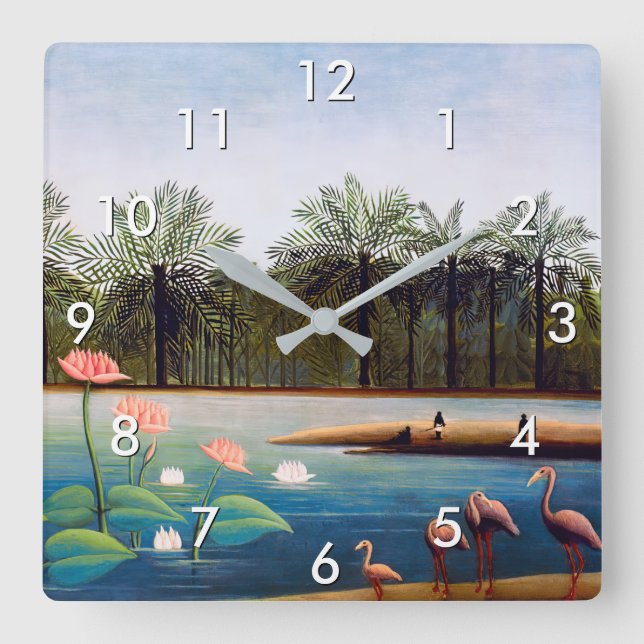 Reloj Cuadrado Henri Rousseau - Los flamencos (Anverso)
