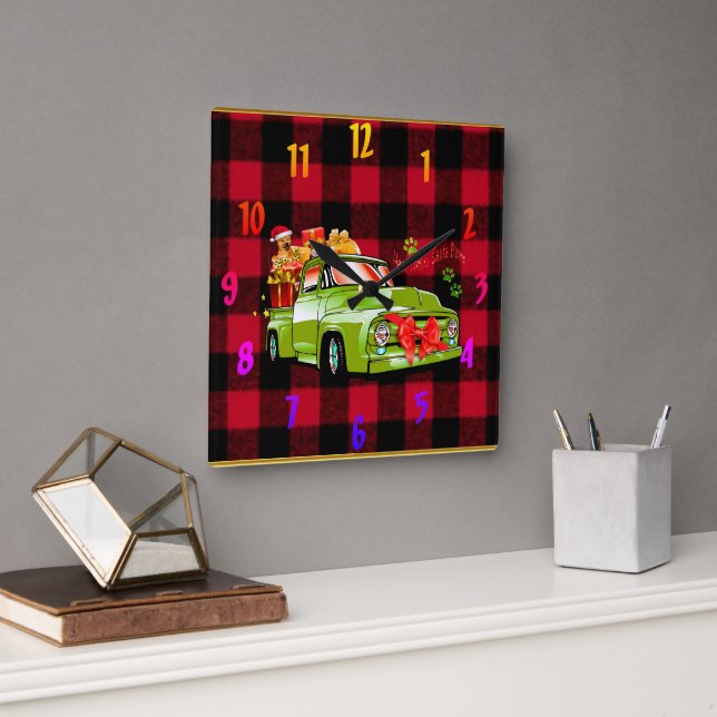 Reloj Cuadrado Here comes Santa paws dog Christmas parade truck (Oficina)
