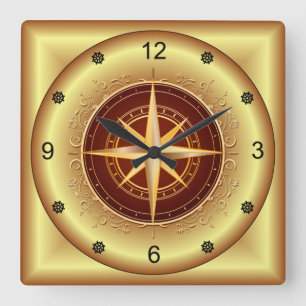 Reloj Cuadrado Hermosa brújula única Gold & Maroon ~