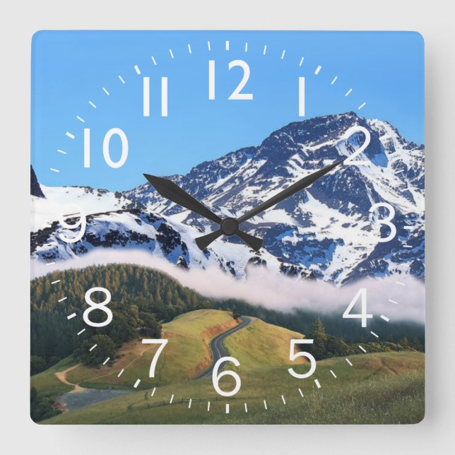 Reloj Cuadrado Hermosa escena montañosa nevada (Anverso)