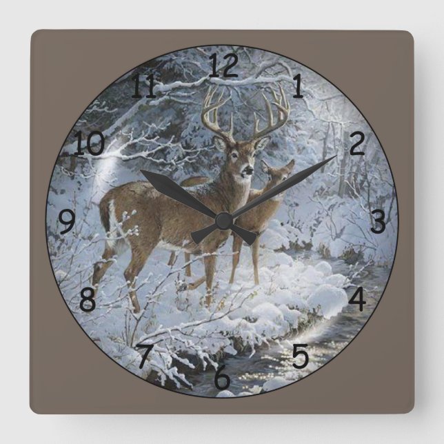 Reloj Cuadrado Hermosa familia de ciervos (Anverso)