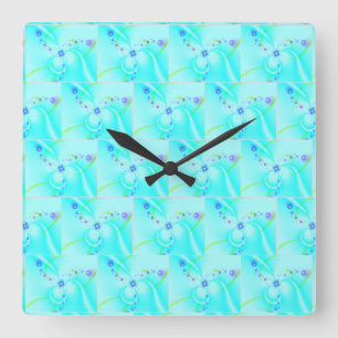 Reloj Cuadrado Hermosa Flor Azul