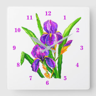 Reloj Cuadrado Hermosa Flor de Iris
