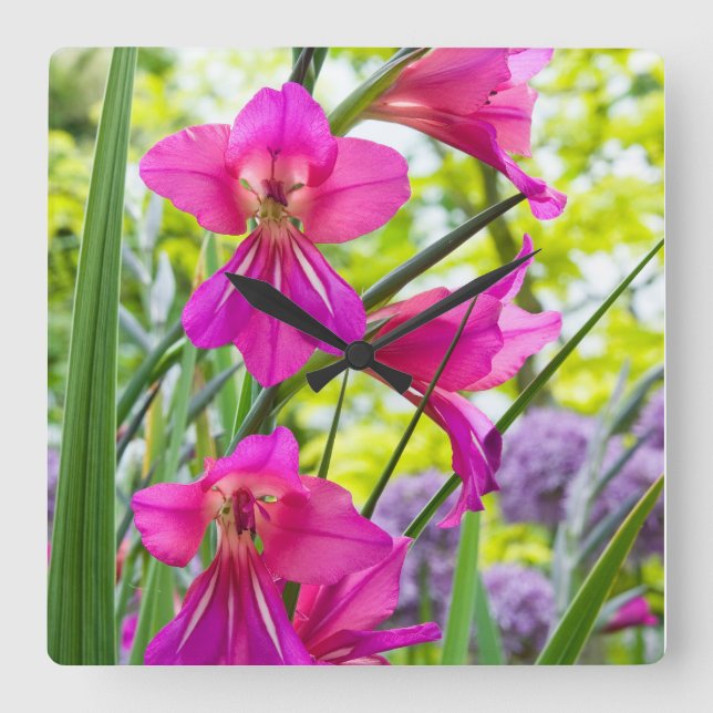 Reloj Cuadrado Hermosa flor rosa (Anverso)