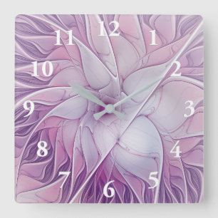 Reloj Cuadrado Hermosa Flor Rosa Moderna Resumen Arte Fractal