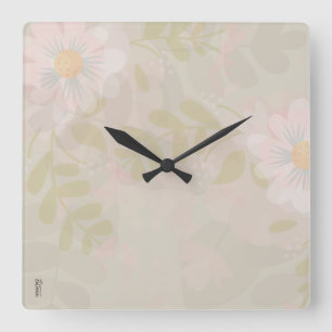 Reloj Cuadrado Hermosa floral rosa dorada abstracta