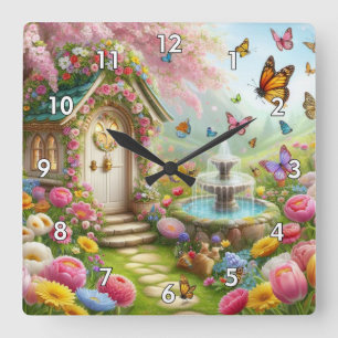 Reloj Cuadrado Hermosa imagen de un jardín de flores de primavera