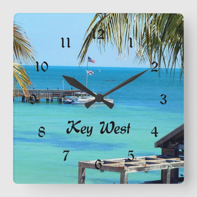 Reloj Cuadrado Hermosa Key West, fotografía escénica, (Anverso)