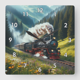 Reloj Cuadrado Hermosa locomotora de motores de vapor de época