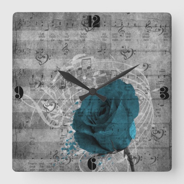 Reloj Cuadrado Hermosa mancha de pintura de rosa azul antigua (Anverso)