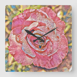 Reloj Cuadrado Hermosa pintura de rosa rosa de verano