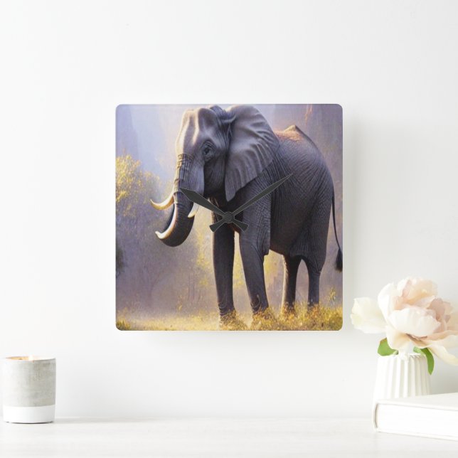 Reloj Cuadrado Hermosa pintura de un elefante en su naturaleza (Hogar)