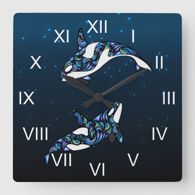 Reloj Cuadrado Hermosa playa de ballenas de Orca (Anverso)