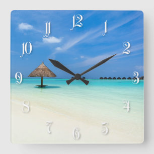Reloj Cuadrado Hermosa playa tropical en Maldivas