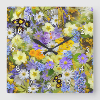 Reloj Cuadrado Hermosa y colorida cama de flores