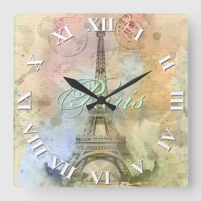 Reloj Cuadrado Hermosa y moderna jovencita Torre Eiffel Francia (Anverso)
